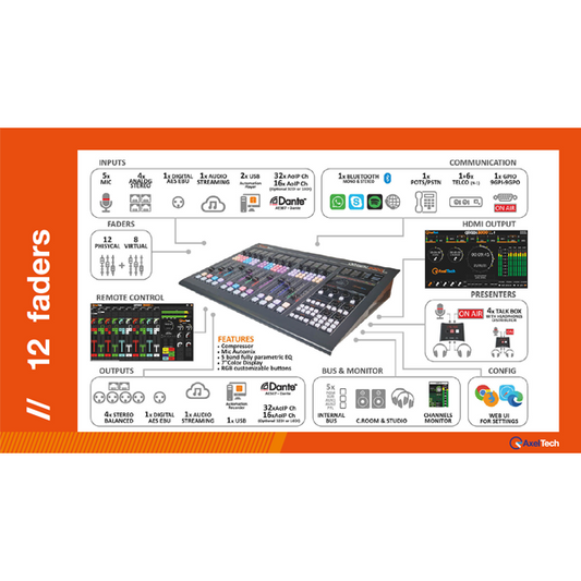 Axel Technology - Console RADIO numérique - Oxygen 3000 Plus 12 faders