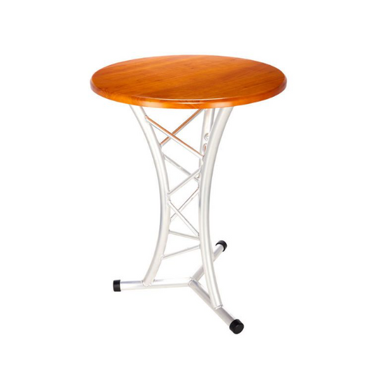 Table ronde broadcast en alu avec support en bois